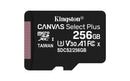 kingston 256gb micsdxc canvas select plus 100r a1 c10 card + adp