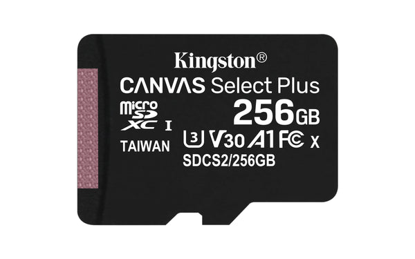 kingston 256gb micsdxc canvas select plus 100r a1 c10 card + adp