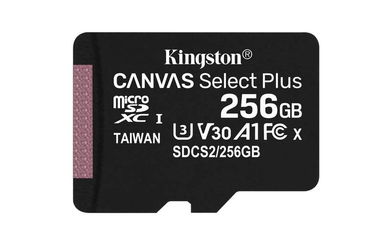 kingston 256gb micsdxc canvas select plus 100r a1 c10 card + adp