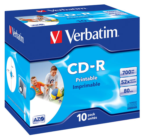 verbatim 700mb  cd-r (52x) - printable jewel case (box of 10)