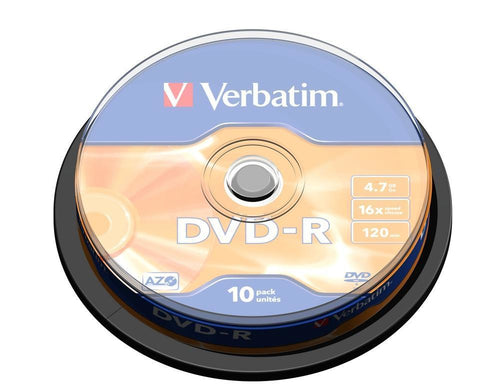 verbatim 4.7gb dvd-r (16x) matt silver- spindle (pack of 10)