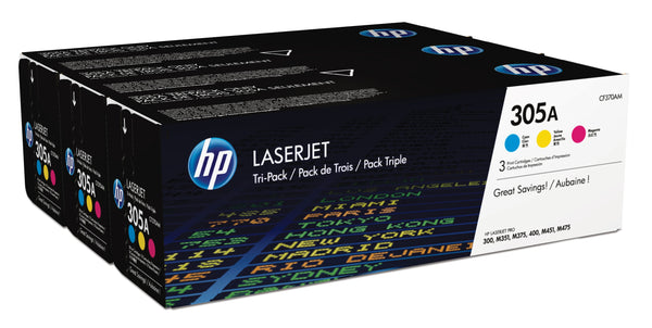 hp 305a tri-pack toner cartridges (cmy)
