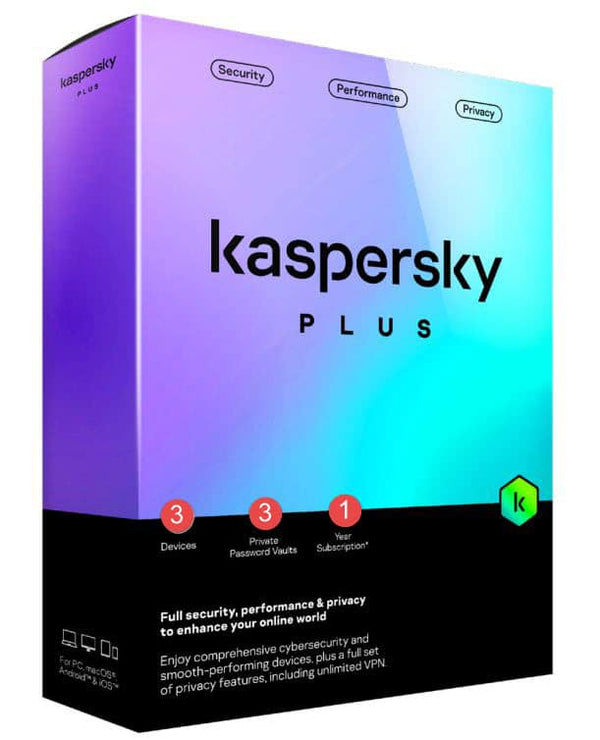 kaspersky plus - 5 devices - 1 year pap dvd - no cd